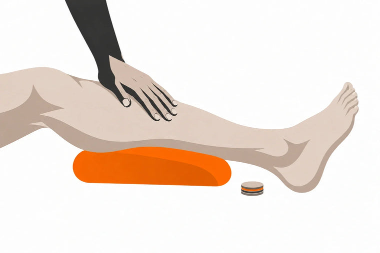 Illustration einer locker auf einer Wade liegenden Hand; ein kleiner unbeschrifteter Münzstapel steht als Symbol für die Kosten daneben.