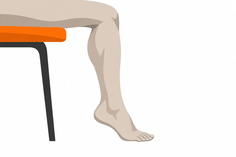 Illustration einer Fersenhebung im Sitzen: Der Vorfuß bleibt aufgestellt, während die Ferse angehoben ist.